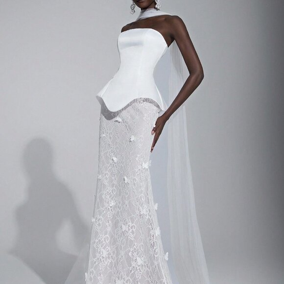 Dresses & Skirts - White Elegant Women's Luxurious Fishtail Lace Wedding Dress